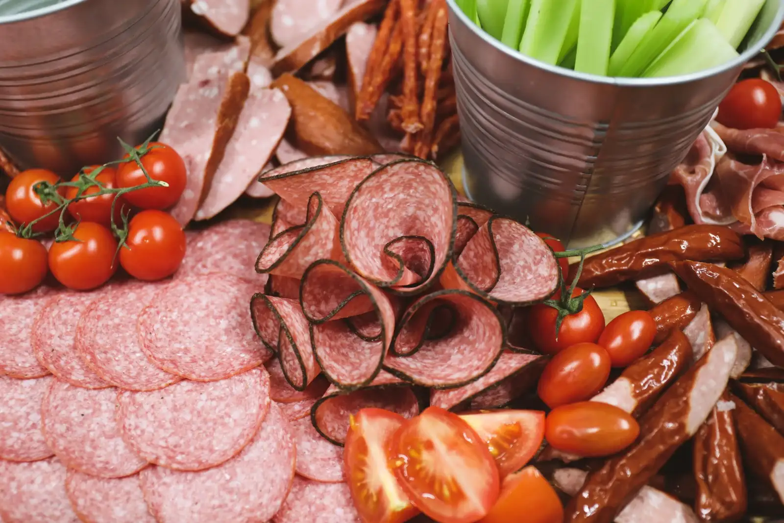 Salami and sald on a grazing board showing how Sadlergtes are your top choice for event or party catering in Nottingham.