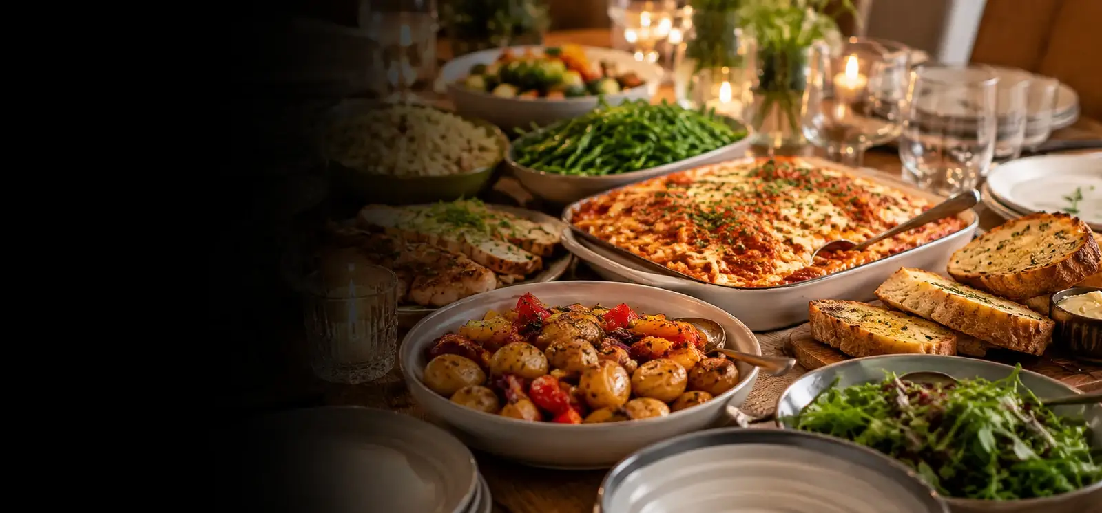 Grazing table dressed for a celebration with breads, cheeses and fresh fruit