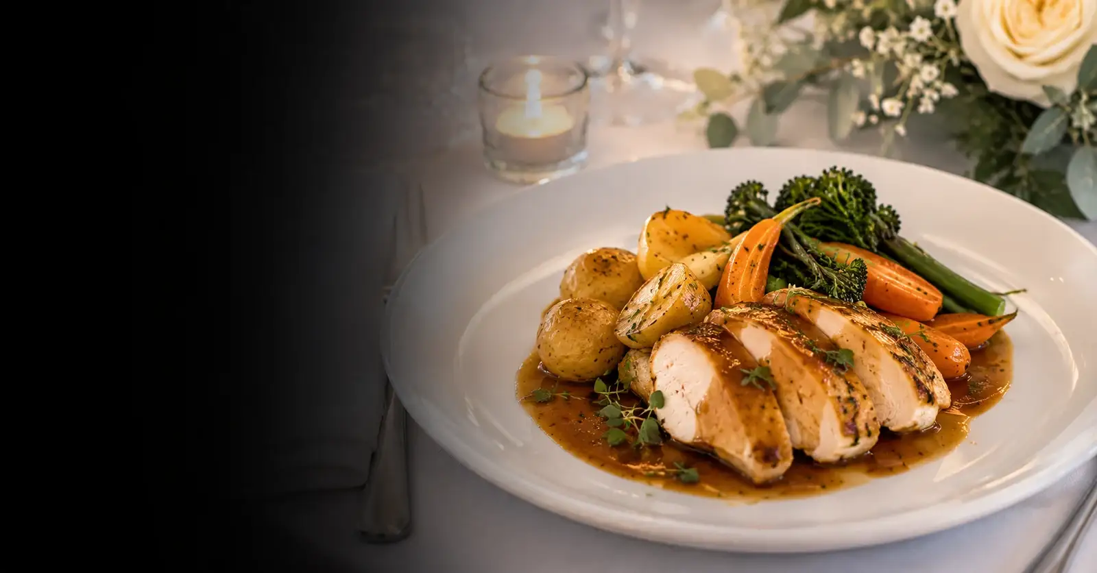 Wedding reception table set for a served meal