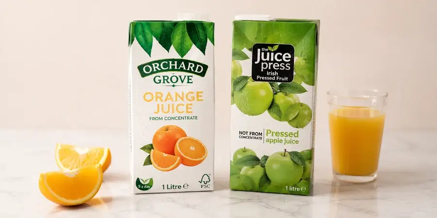 One-litre cartons of apple and orange juice
